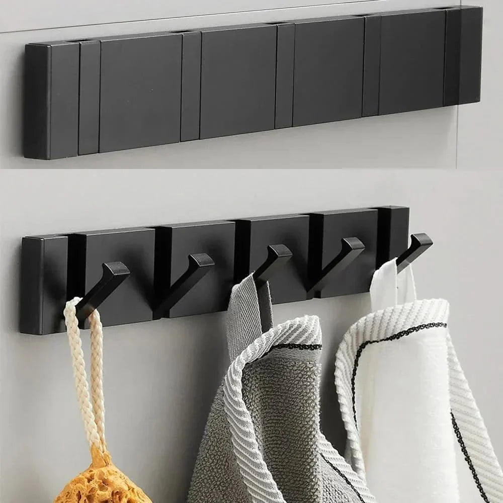 Minimalist folding wall hook, modern aluminum coat rack for entryway, bathroom organization.
