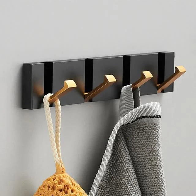 Entryway folding coat rack hook. Stylish modern aluminum for jackets, bags, & home storage.