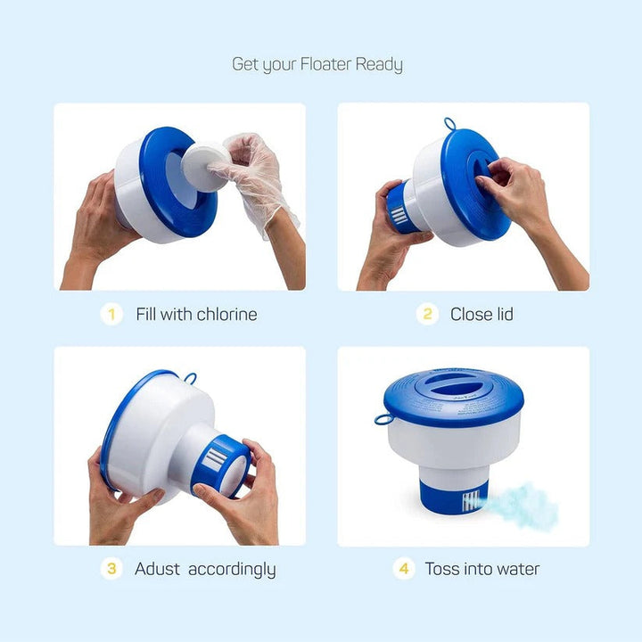 Adjustable chlorine floater for pool maintenance. Keeps water sparkling clean effortlessly.