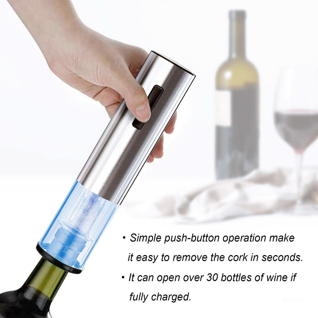 Convenient cordless electric wine opener. Automatic corkscrew makes opening wine bottles quick and simple.