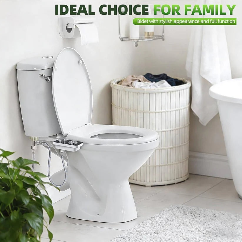 Experience ultimate cleanliness with this unisex cold water bidet attachment. Dual nozzle, non-electric, for fresh hygiene.