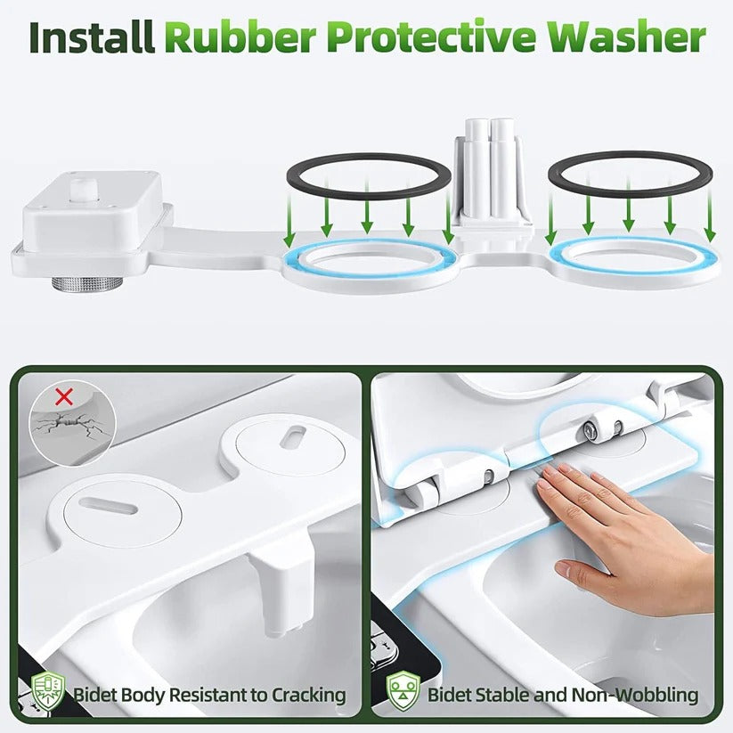 Simple & effective non-electric cold water bidet attachment. Easy install dual nozzle design for personal hygiene & freshness.