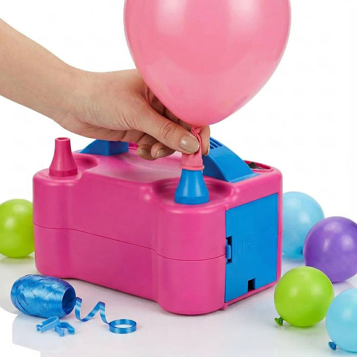 Electric dual nozzle balloon pump for fast, easy party decoration setup. Perfect for birthdays & celebrations.