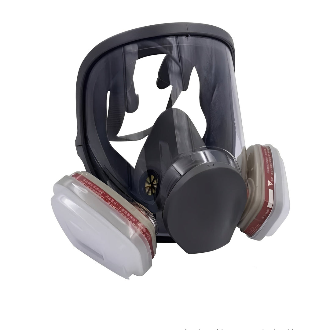 Full face respirator mask with anti-fog lens, ideal for dust and chemical protection in work safety.