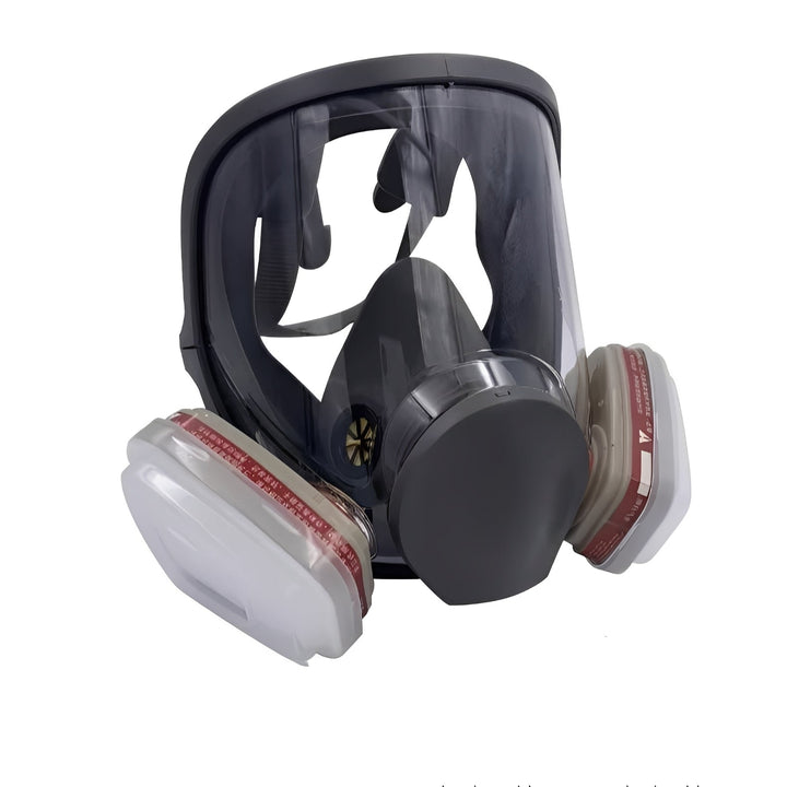 Full face respirator mask with anti-fog lens, ideal for dust and chemical protection in work safety.