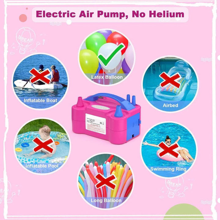 Quick inflate electric balloon pump with dual nozzles, ideal for efficient party & event decor inflation.