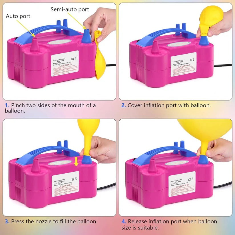 Portable electric balloon inflator, perfect for quickly decorating birthday parties, baby showers, and events.