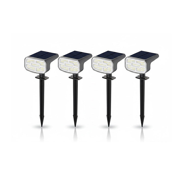 4-pack outdoor solar spotlights with auto on/off, dual brightness. Perfect for garden, pathway & landscape lighting.