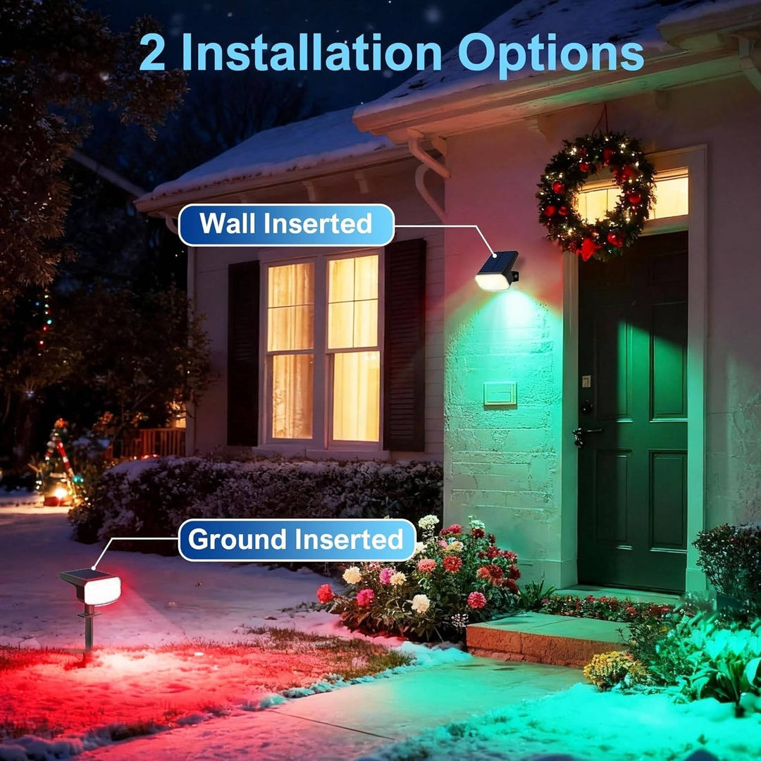 Waterproof outdoor solar spotlights, energy-efficient LED, ground stake/wall mount for reliable garden lighting.