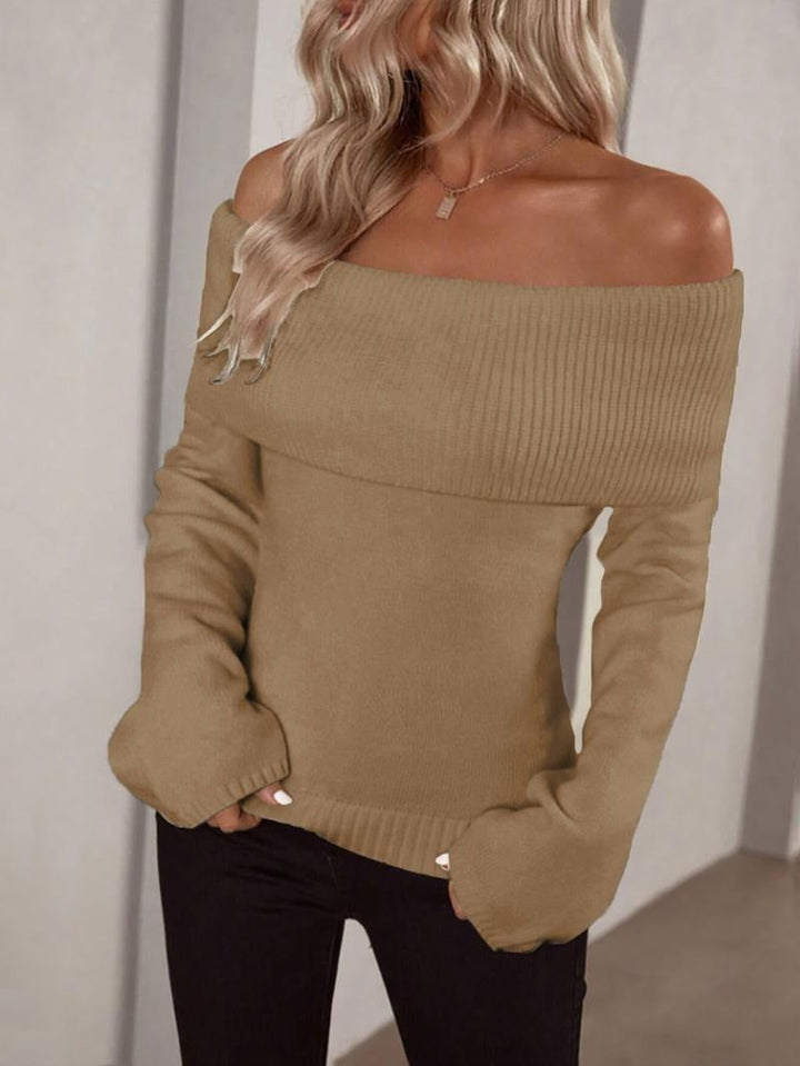 Elegant women's off-shoulder top, long sleeve, for versatile stylish everyday wear or date night.
