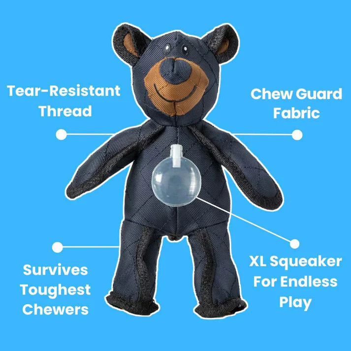 Tough brown bear dog toy, designed for heavy chewers, offering engaging playtime.