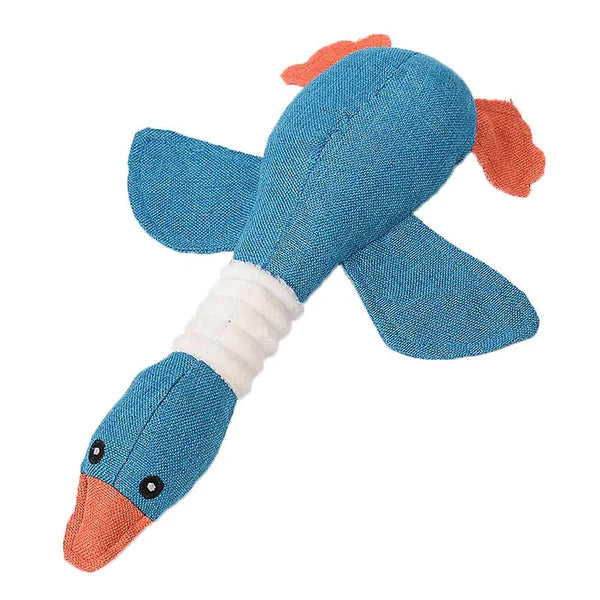 Tough goose dog toy made from organic material, built to withstand aggressive chewing.