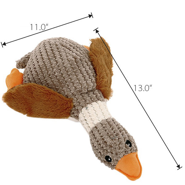 Plush goose dog toy, indestructible and durable, keeping heavy chewers entertained and active.