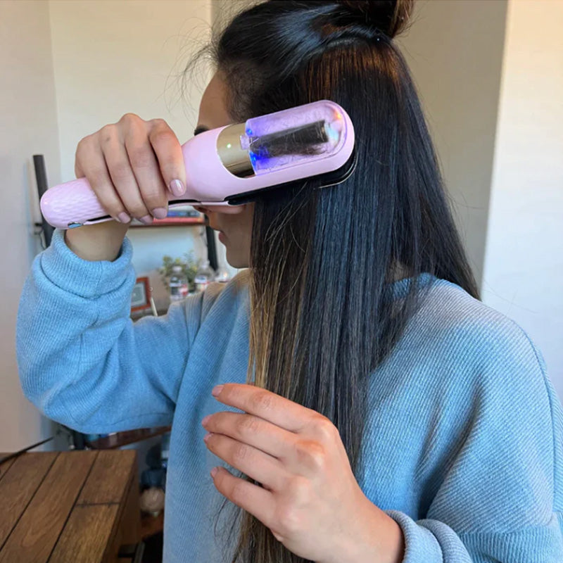 Innovativer 2-in-1-Haarglätter und Lockenstab in elegantem Design, erhältlich in Rot, Silber, Rosa, Weiß und Schwarz.