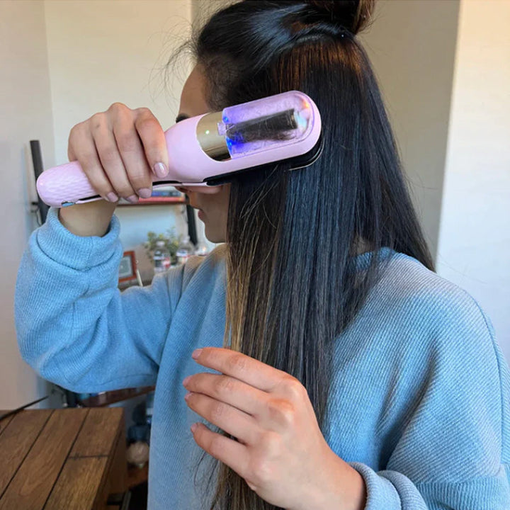 Innovativer 2-in-1-Haarglätter und Lockenstab in elegantem Design, erhältlich in Rot, Silber, Rosa, Weiß und Schwarz.