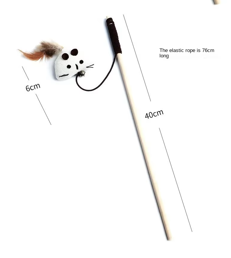 Natural material cat toy with feathers and bells, ideal for stimulating pets.