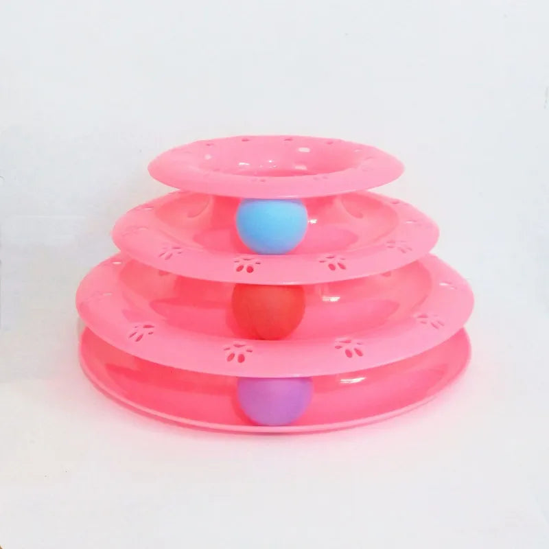 Brightly colored interactive cat play pyramid tower, a fun pet supply for cat enrichment and active play.