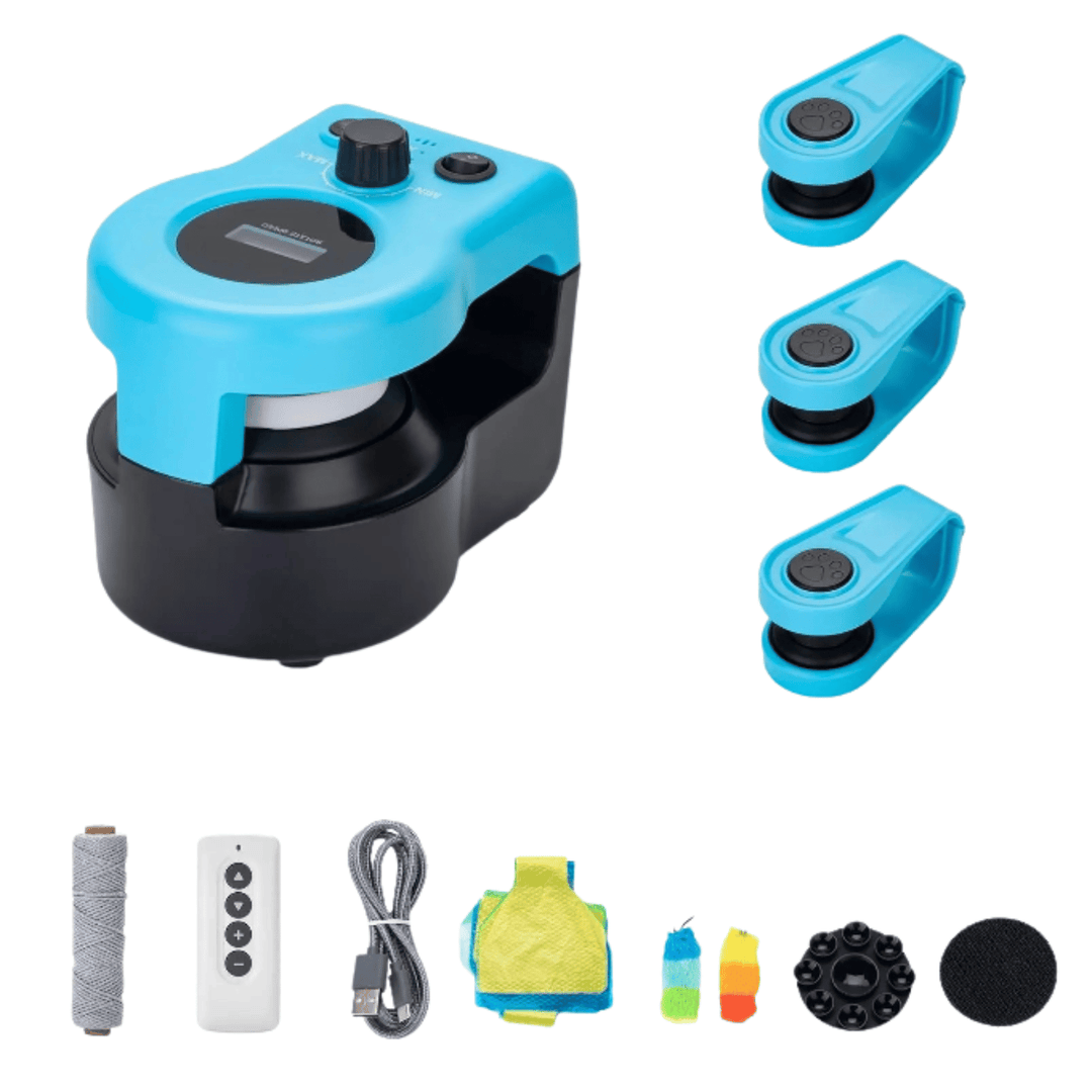 Interactive cat toy with a laser pointer engaging a cat in indoor play and exercise