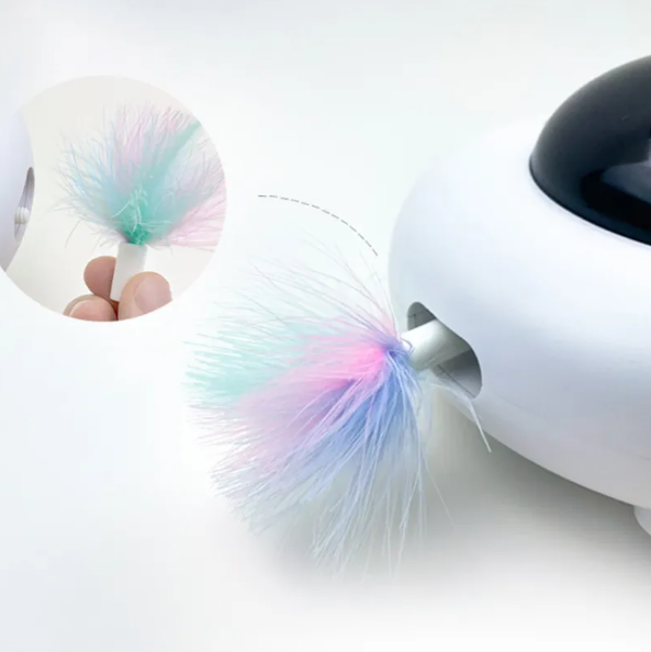 Feline activity toy: spinning LED light base and feather rod for endless cat entertainment