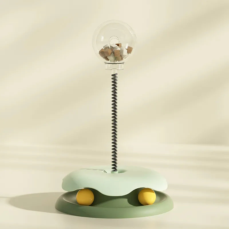 Engaging cat exercise toy: interactive treat dispenser with flexible pole for extended play