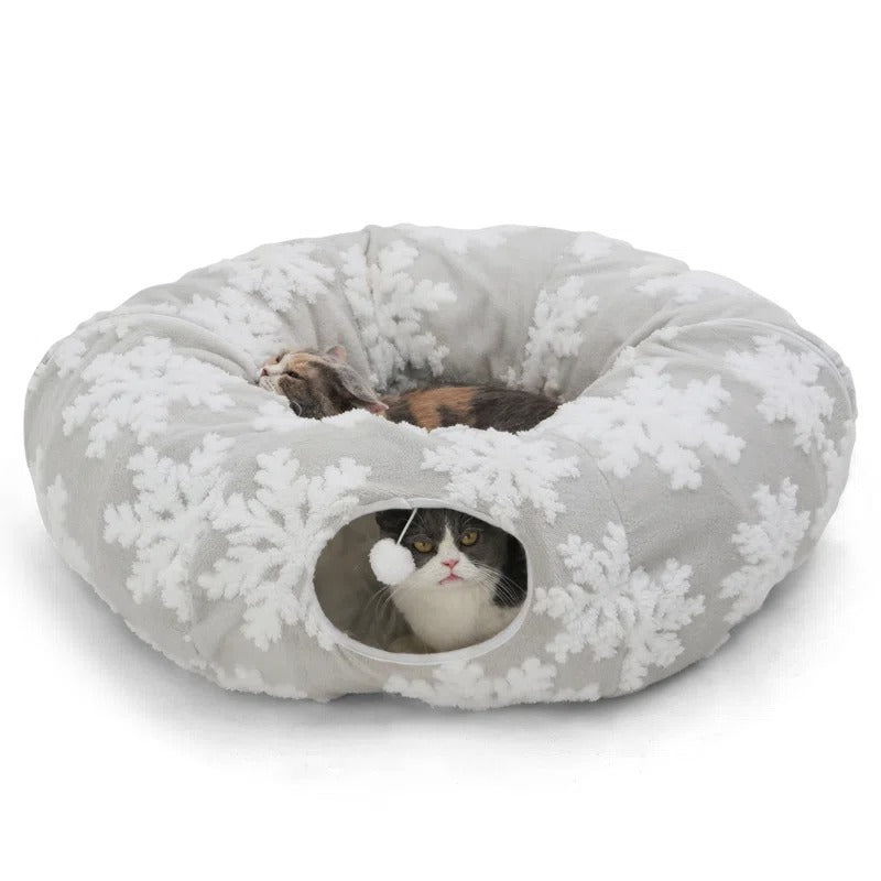Modern cat tunnel with a plush mat, offering comfort and entertainment, pet tunnel