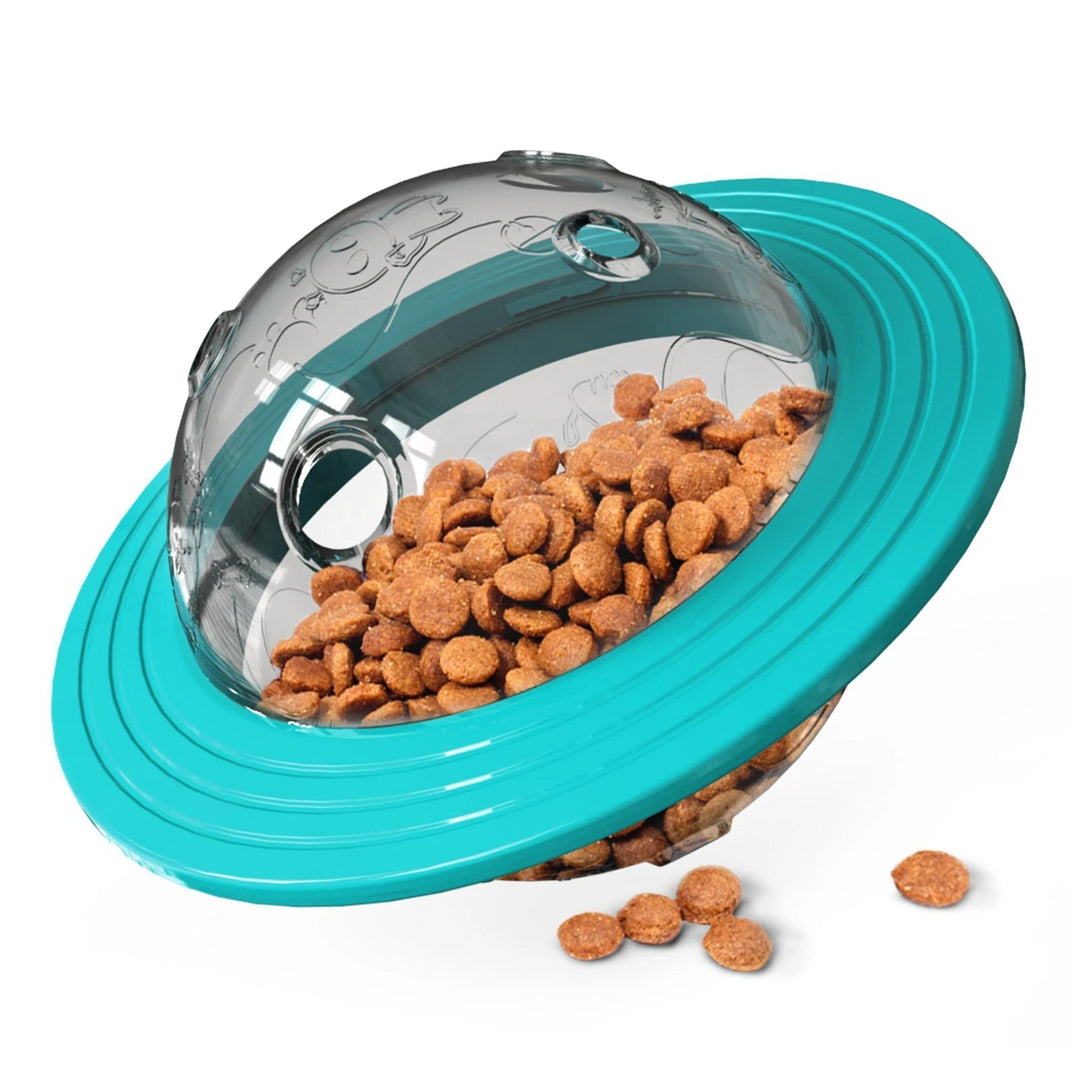 Close-up of a dog using a yellow puzzle feeder toy, promoting dental care & enrichment