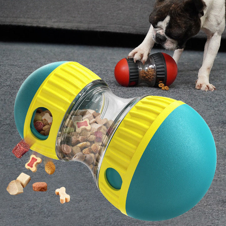 Yellow interactive dog toy & treat dispenser, designed for slow feeding and mental stimulation, chew-resistant pet puzzle