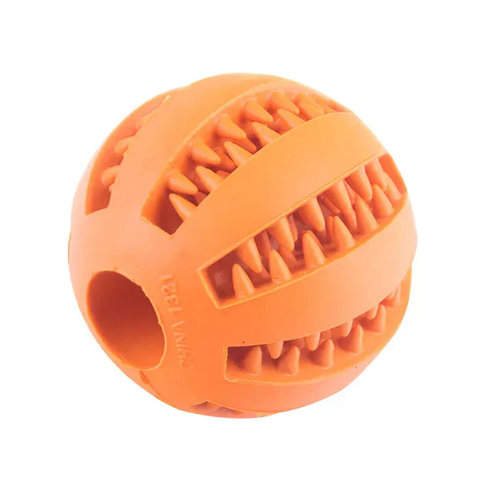 Interactive dog chew ball in action, providing entertainment and dental health benefits.