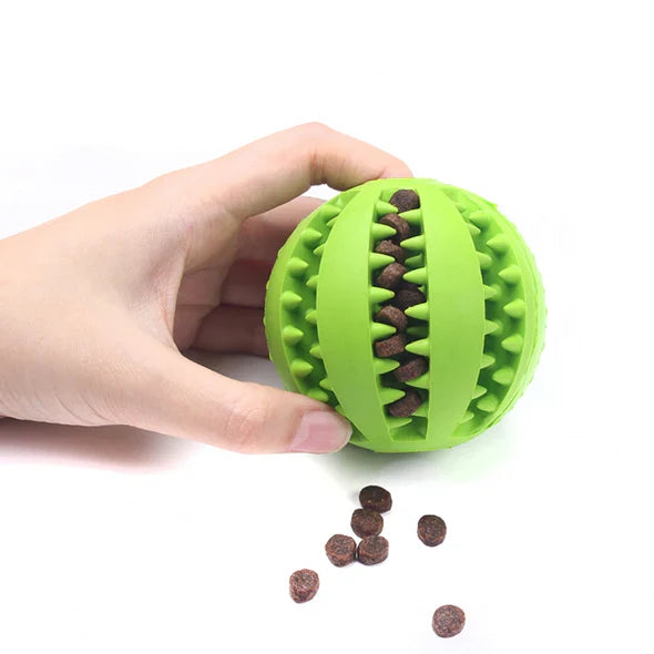 Interactive dog dental chew ball, perfect for dispensing treats and keeping dogs entertained.