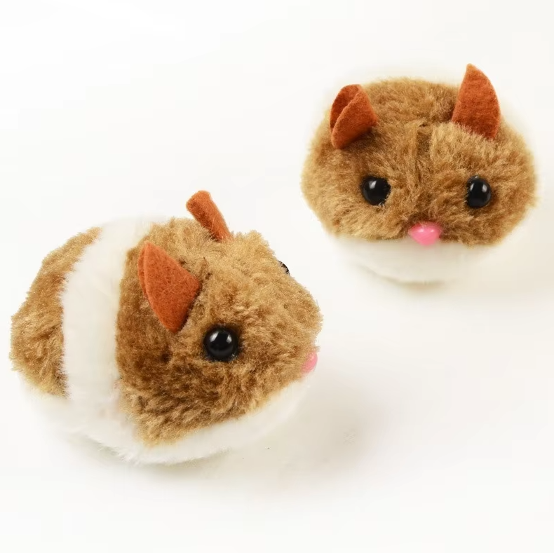 Cat playing with an electric hamster toy, enhancing playtime and exercise