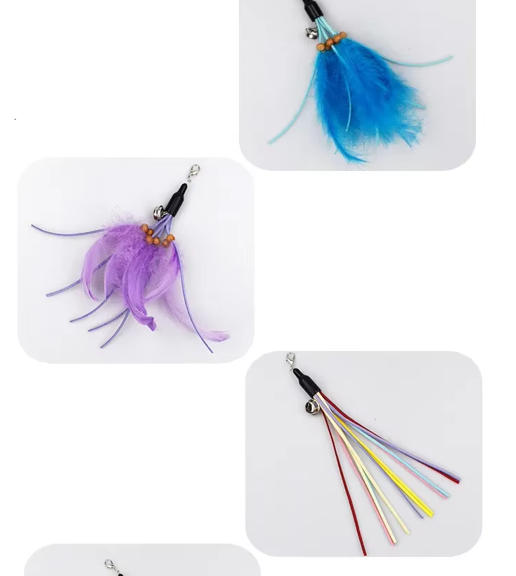 Interactive cat toy feather wand in action, providing stimulating pet exercise and mental enrichment