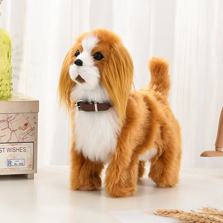 Interactive plush robotic puppy toy for kids, with sound and touch control, walking feature
