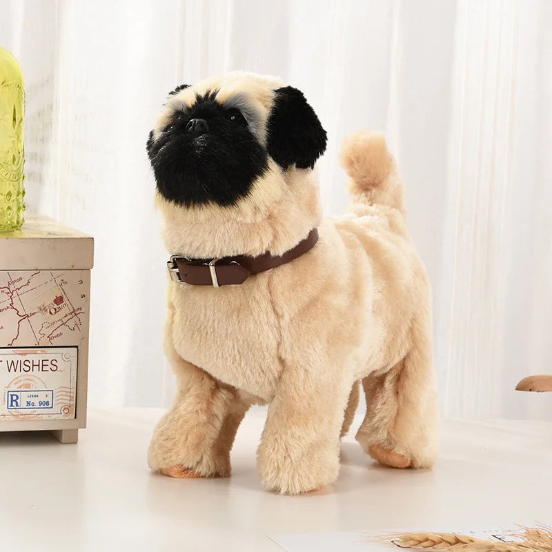 Soft plush robot dog toy with integrated sound and touch sensors, an engaging electronic pet
