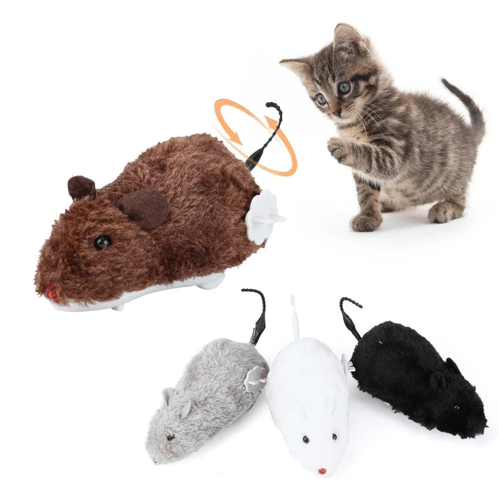 Furry grey plush mouse cat toy, a self-driving interactive toy to engage your feline in play.