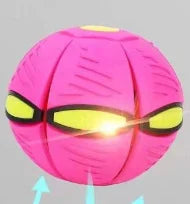 Zoomed-in view of the innovative mechanism of the transforming disc ball dog toy, shifting from disc to ball easily