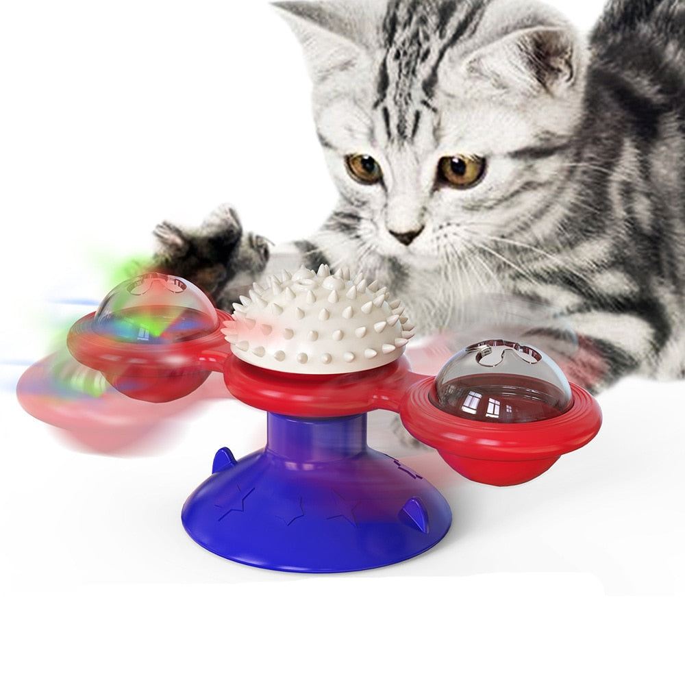 Cat toy: interactive windmill with catnip treats, providing mental stimulation and enjoyment for pets.