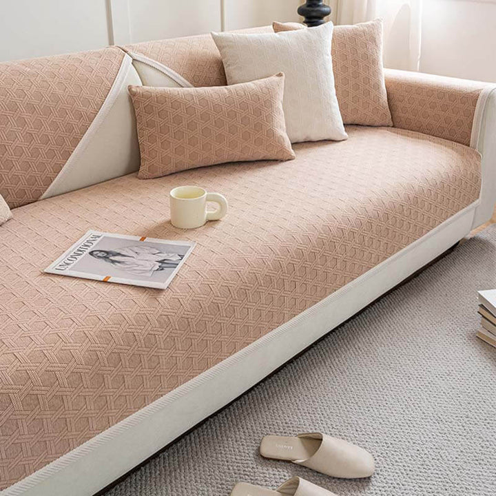 Comfortable jacquard chenille sofa cover, waterproof, enhances decor while protecting furniture.