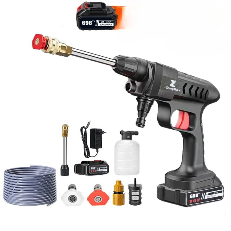 "JetWash Pro 30000: Kabelloser Hochdruckreiniger 60Bar, kompakt, schwarz-grün, für Autopflege und Hausreinigung."