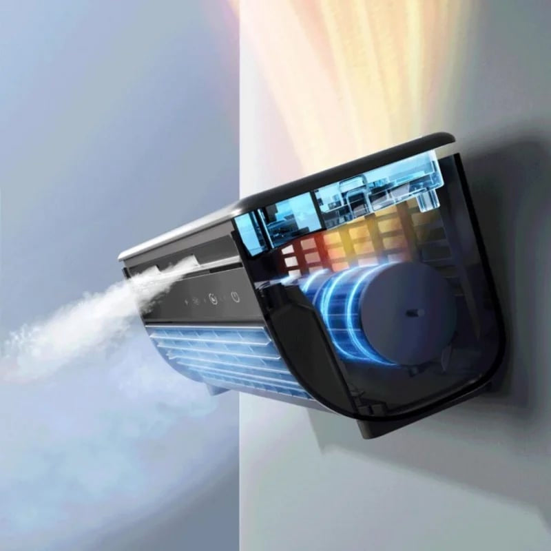 Kabelloses Klimagerät, kompaktes Design, tragbar, für Zuhause oder Büro, vielseitig montierbar, schnelle Abkühlung.