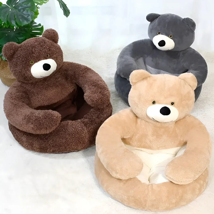 Coffee colored teddy bear cat bed, deep sleep pet furniture with removable cover