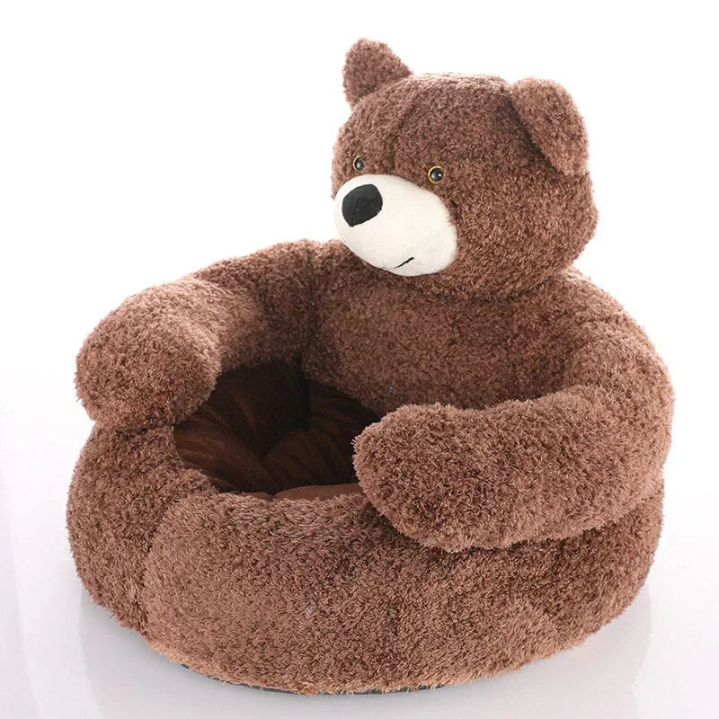 Round coffee teddy bear pet bed, ideal for cats and puppies who love to burrow