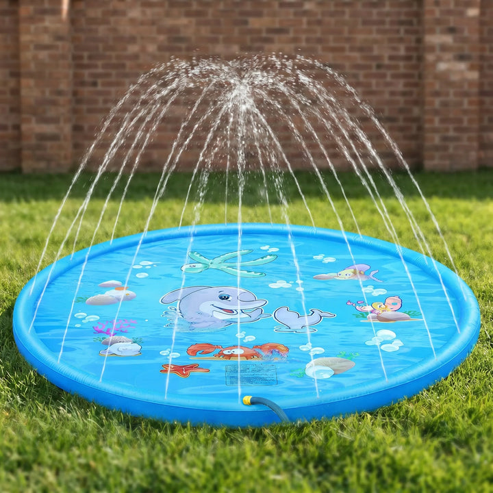 Kids' inflatable sprinkler mat for summer backyard water play & toddler fun.