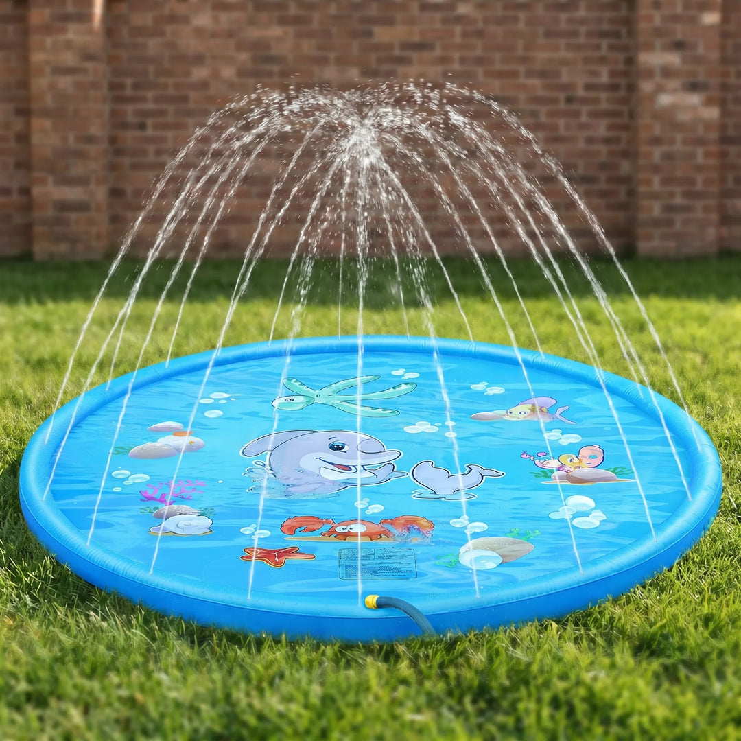 Children's inflatable splash pad sprinkler mat; perfect for outdoor summer water fun.