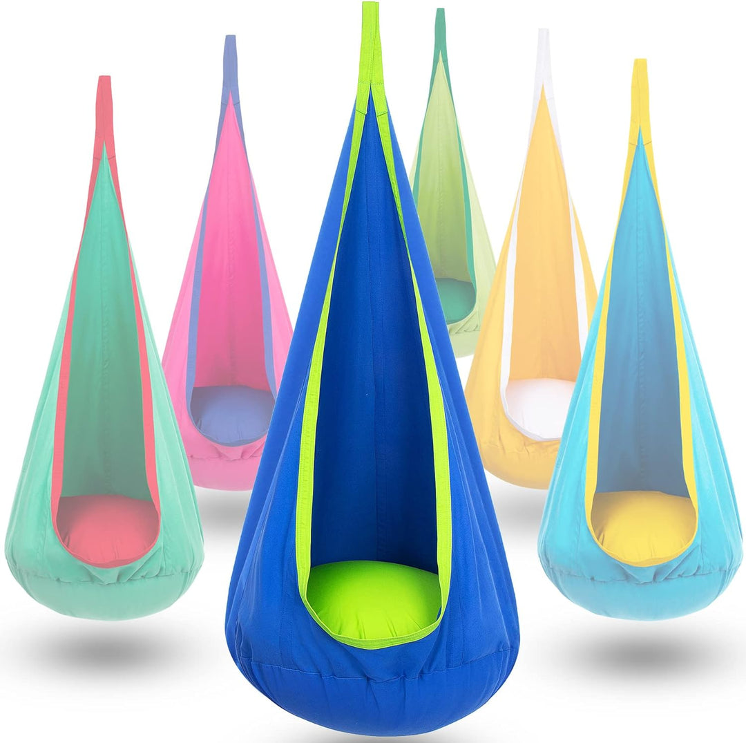 Kinder-Hängesessel mit Luftkissen, perfekt für drinnen und draußen; Blau/Grün, sanfte Schaukelbewegung, 70x150cm.