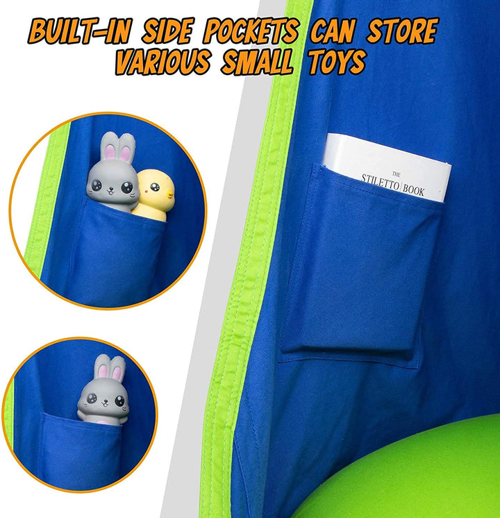 Kinder-Hängesessel mit Luftkissen, perfekt für drinnen und draußen; Blau/Grün, sanfte Schaukelbewegung, 70x150cm.