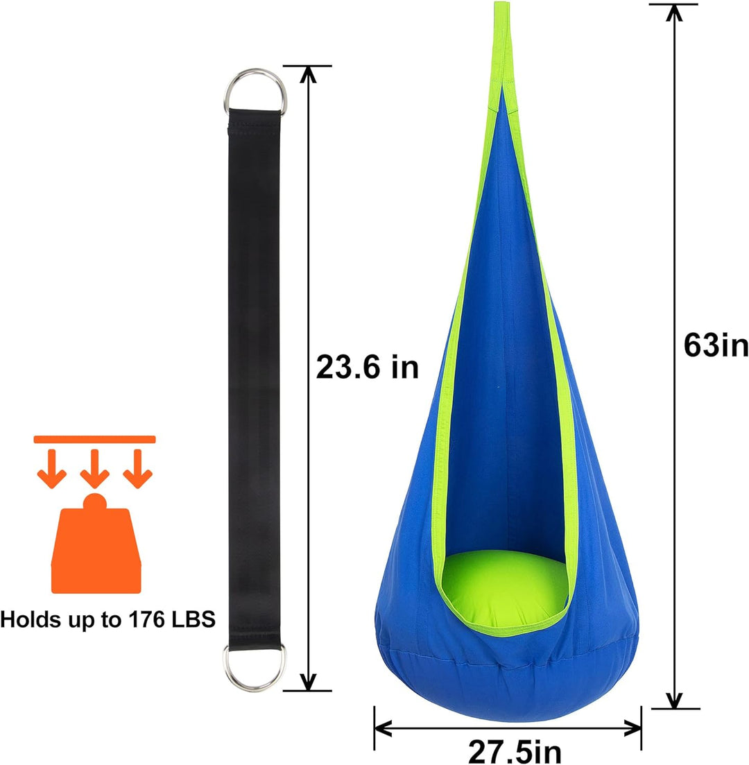 Kinder-Hängesessel mit Luftkissen, perfekt für drinnen und draußen; Blau/Grün, sanfte Schaukelbewegung, 70x150cm.
