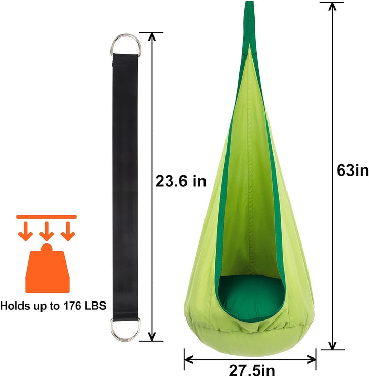 Kinder-Hängesessel mit Luftkissen, perfekt für drinnen und draußen; Blau/Grün, sanfte Schaukelbewegung, 70x150cm.