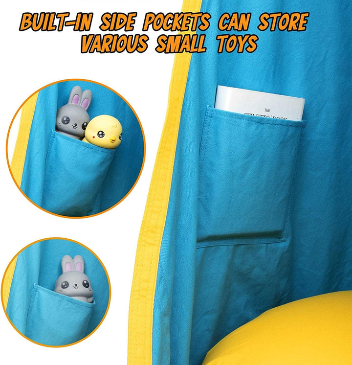 Kinder-Hängesessel mit Luftkissen, perfekt für drinnen und draußen; Blau/Grün, sanfte Schaukelbewegung, 70x150cm.