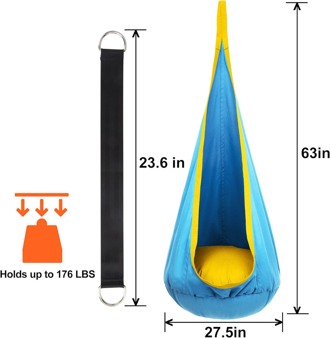 Kinder-Hängesessel mit Luftkissen, perfekt für drinnen und draußen; Blau/Grün, sanfte Schaukelbewegung, 70x150cm.