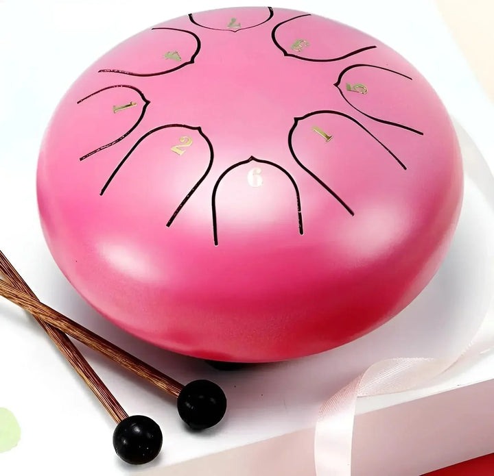 "Kinder Zungentrommel aus Stahl mit sanftem Klang, ideal für kleine Musiker, robust und einfach spielbar."